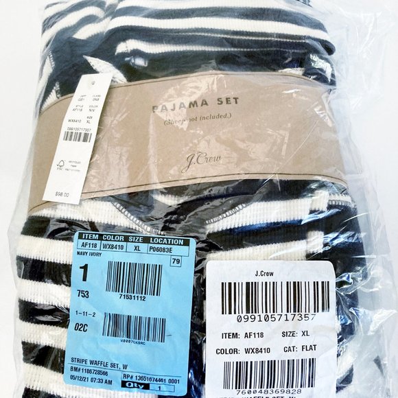 NEW J Crew Womens Henley Waffle Stripe Pajamas  XL Navy NWT $98 - Picture 4 of 5